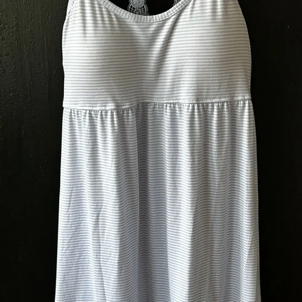Laura Ashley Nightgown Dress Size Large Blue White Stripe Lace Back Cottagecore - Picture 3 of 9